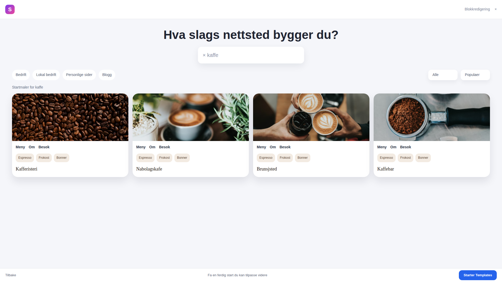 Et bibliotek med startmaler inspirert av kaffebarer, som du kan importere med noen få klikk