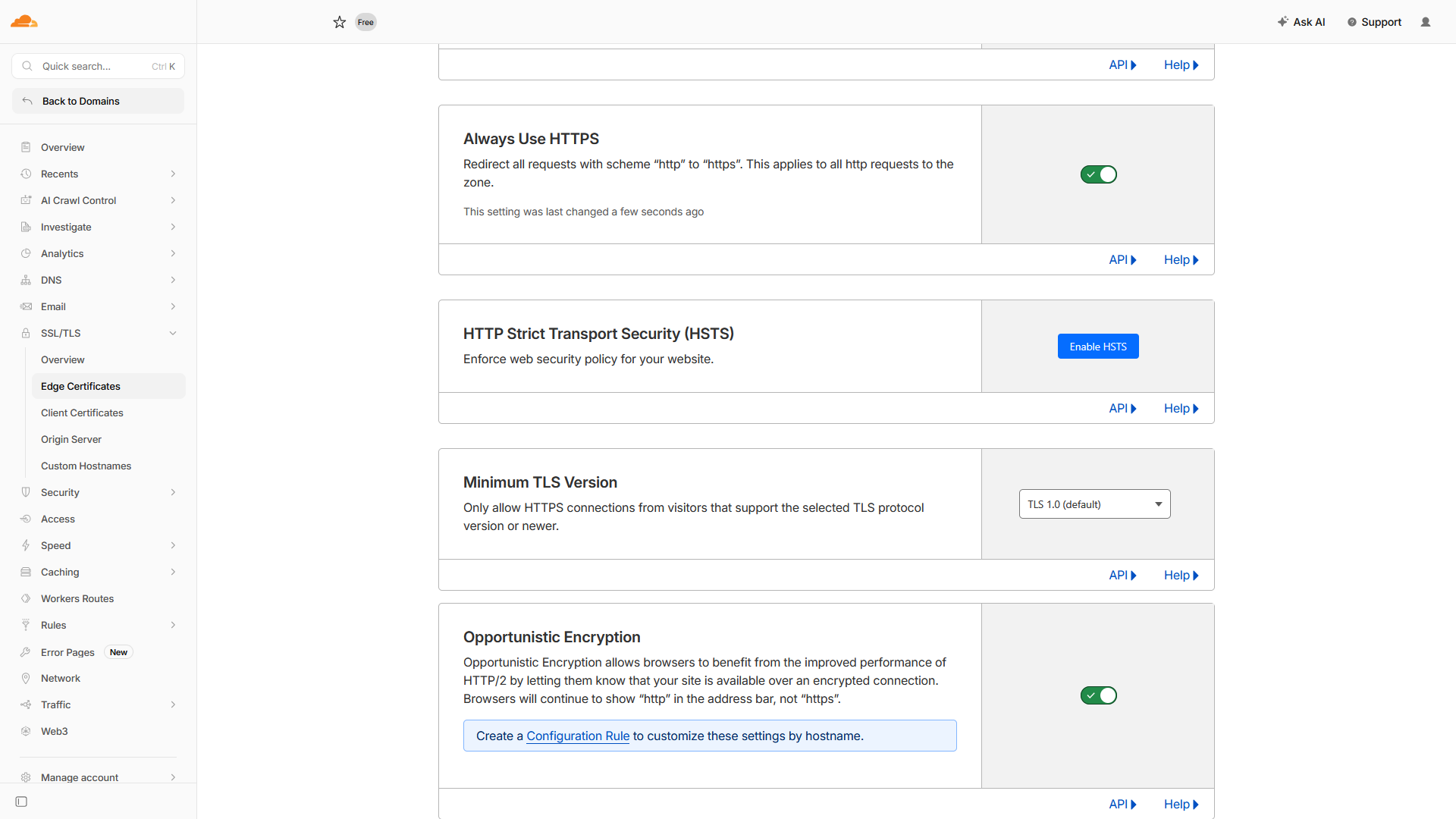 Cloudflare-side der "Always Use HTTPS" er valgt