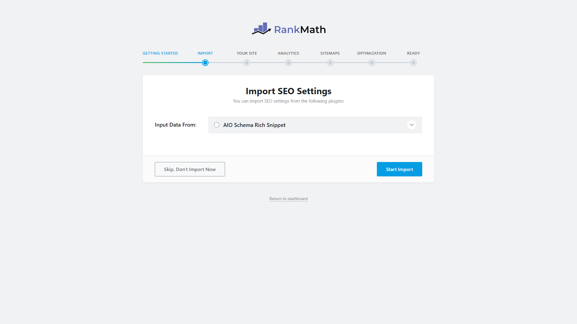Trinnet for import av SEO-innstillinger i Rank Math